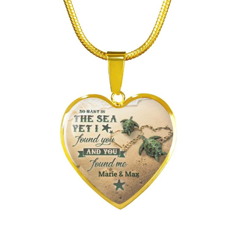 Personalized So Many in the Sea Yet I Found You and You Found Me Turtle Couple Heart Pendant Necklace
