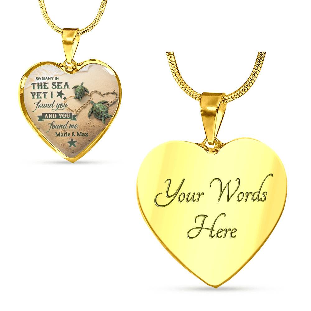 Personalized So Many in the Sea Yet I Found You and You Found Me Turtle Couple Heart Pendant Necklace