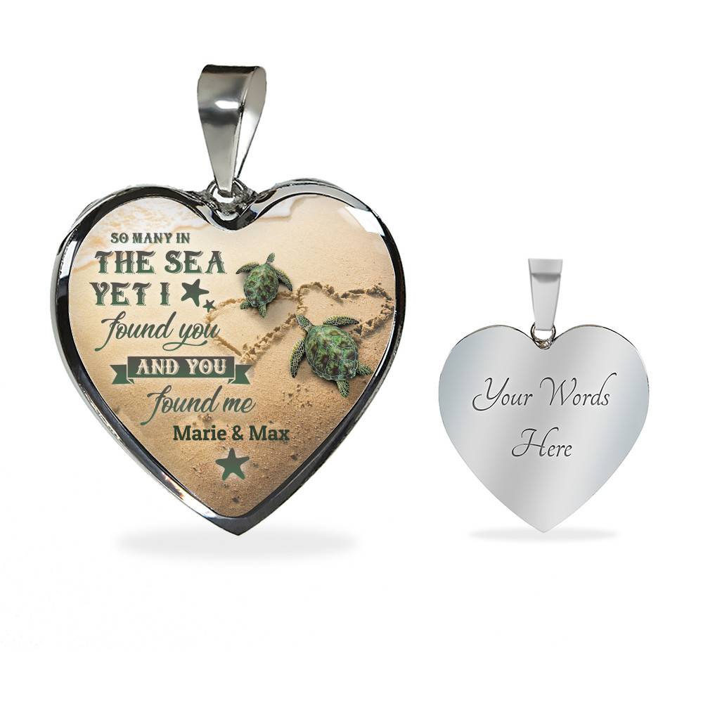 Personalized So Many in the Sea Yet I Found You and You Found Me Turtle Couple Heart Pendant Necklace