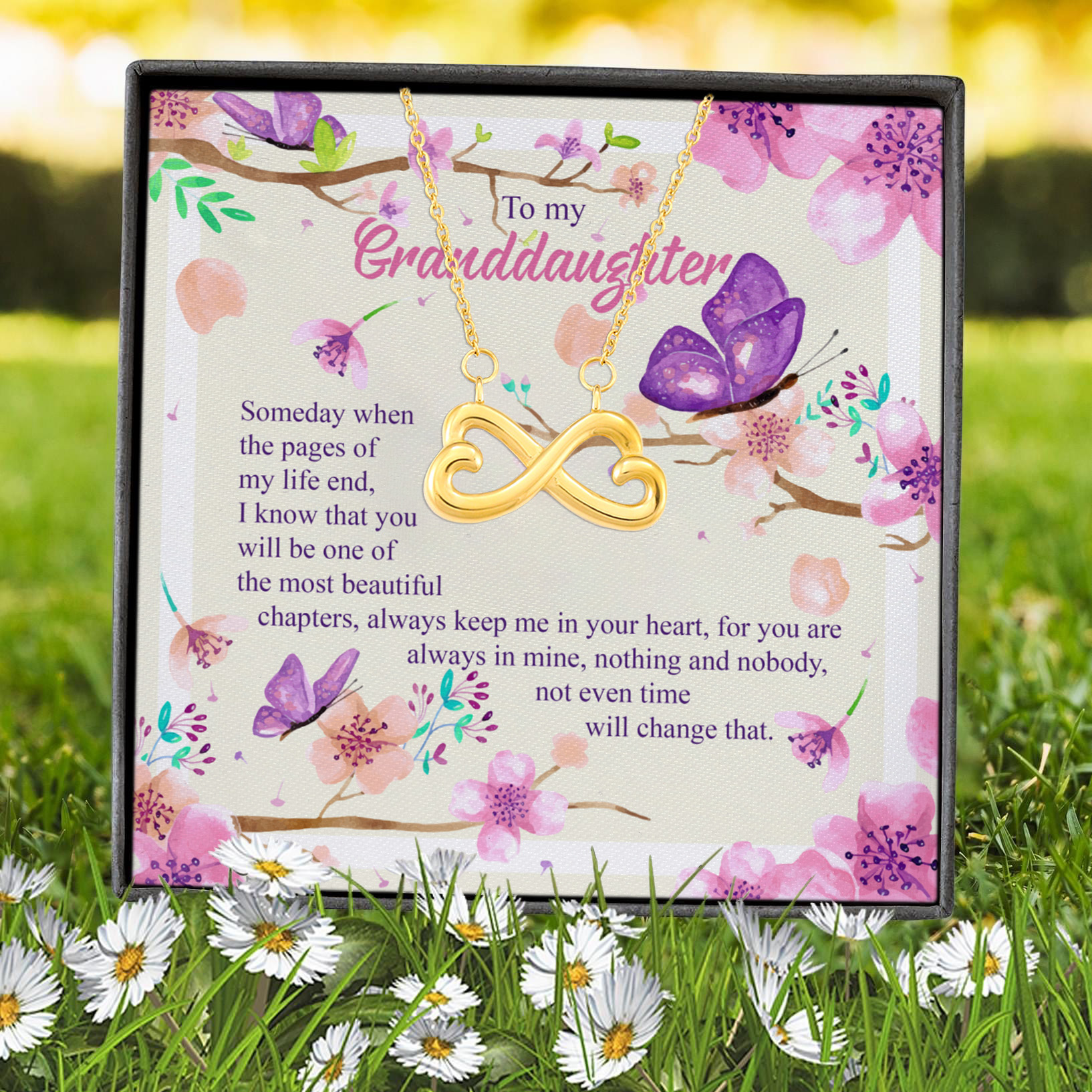 4VT. To My Granddaughter Someday When The Pages Infinity Heart Necklace (Gold) 7