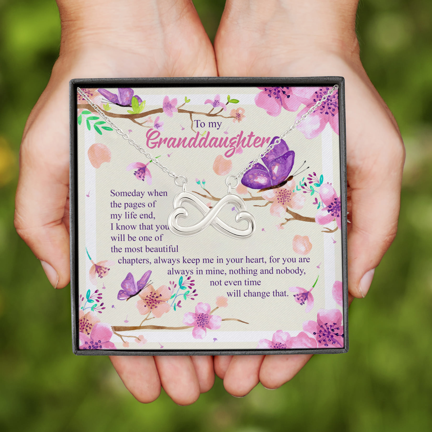 4VT. To My Granddaughter Someday When The Pages Infinity Heart Necklace (Silver)