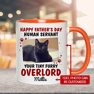Alternative view of Personalized Photo Happy Father's Day Human Servant Your Tiny Furry Overlord Cat Dad Accent Coffee Mug