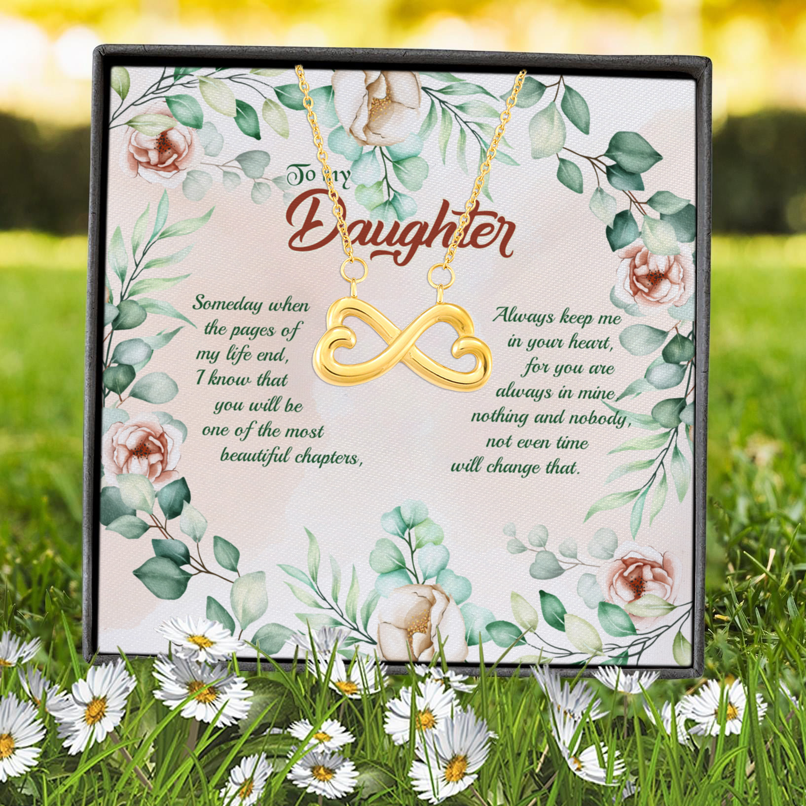 4VT. To My Daughter Someday When The Pages Infinity Heart Necklace (Gold) 7