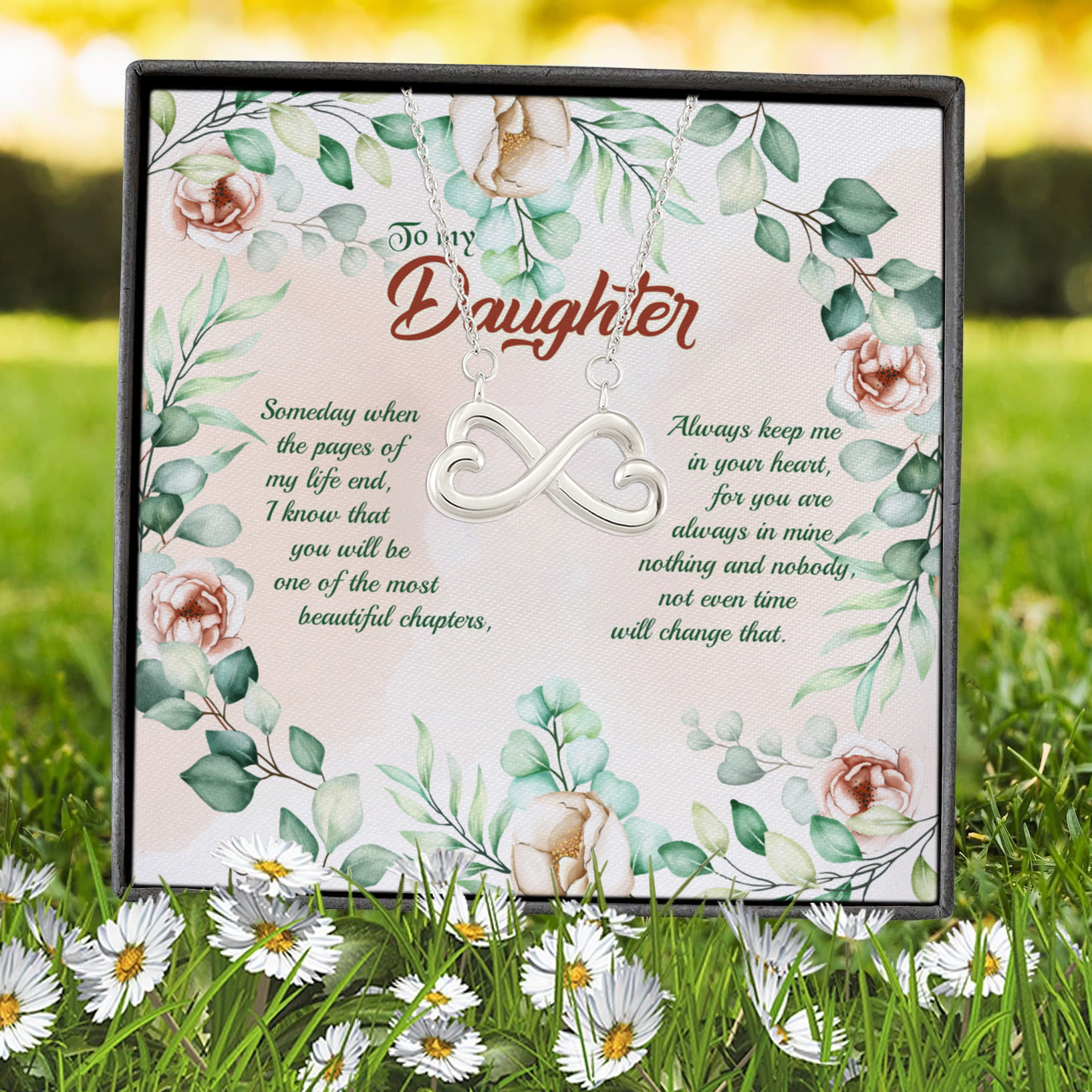 4VT. To My Daughter Someday When The Pages Infinity Heart Necklace (Silver) 7