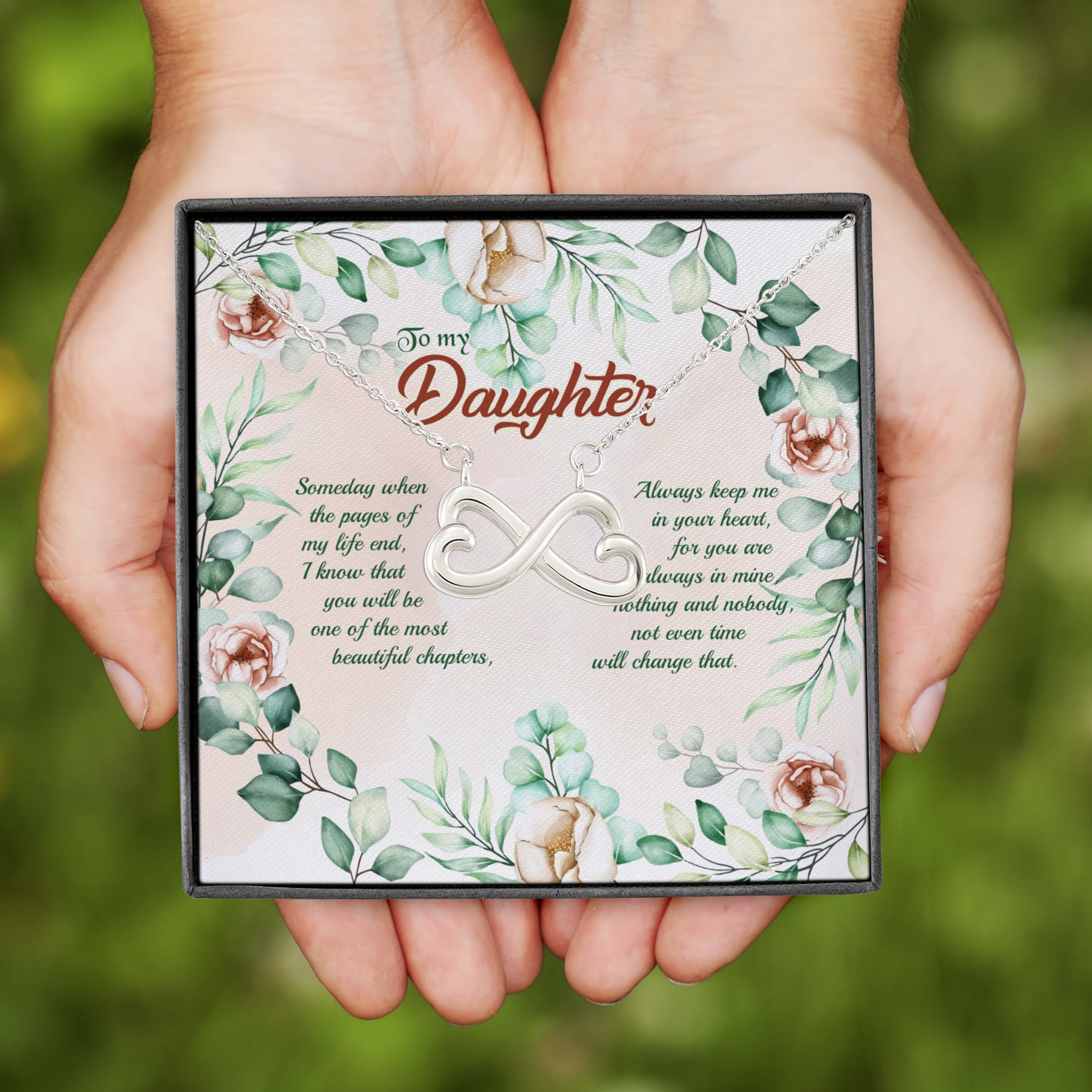 4VT. To My Daughter Someday When The Pages Infinity Heart Necklace (Silver)