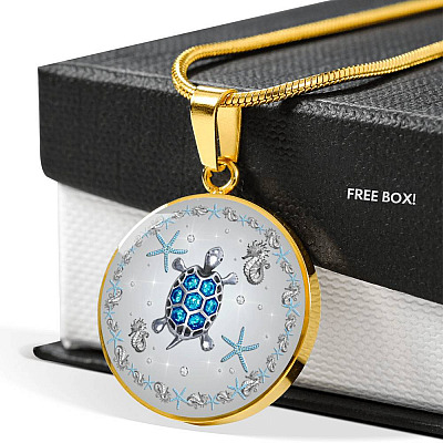 Sea Turtle Circle Pendant Necklace-Bangle