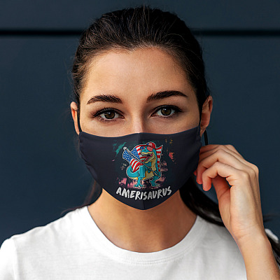 Alternative view of Amerisaurus Dinosaur USA Flag Washable Reusable Custom Printed Cloth Face Mask Cover