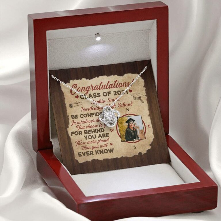 Personalized Photo Graduation Congratulation Wishes Be Confident In Whatever Direction Love Knot Necklace