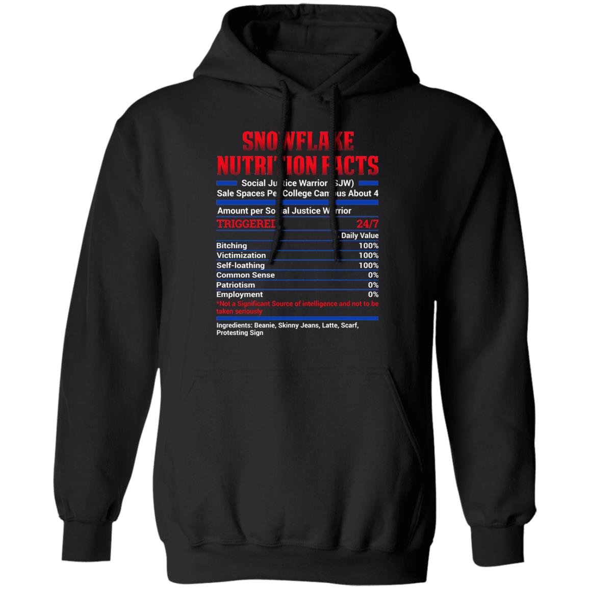 Snowflake Nutrition Facts USA Hoodie, Black, Hoodie