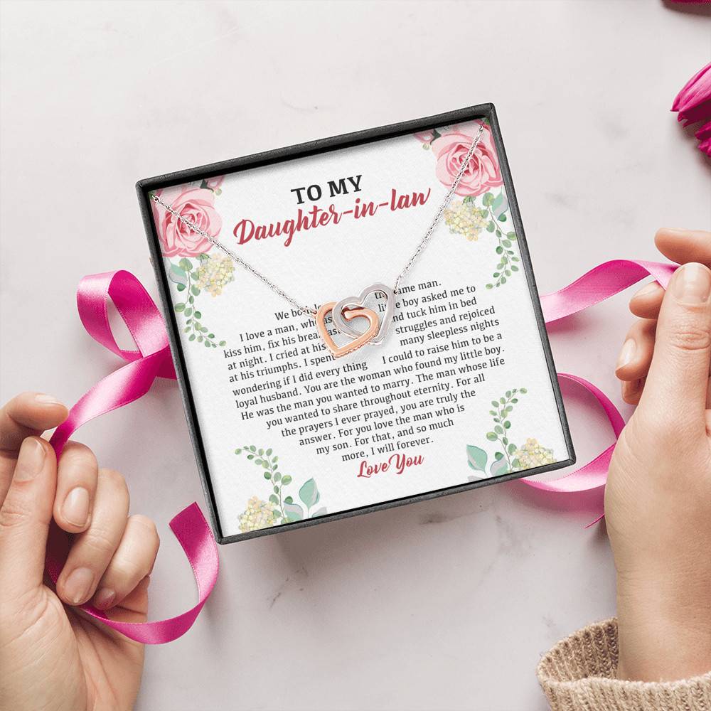 To My Daughter in Law We Love the Same Man You're the Answer I Love You Interlocking Hearts Pendant Necklace To My Daughter in Law We Love the Same Man You're the Answer I Love You Interlocking Hearts Pendant Necklace
