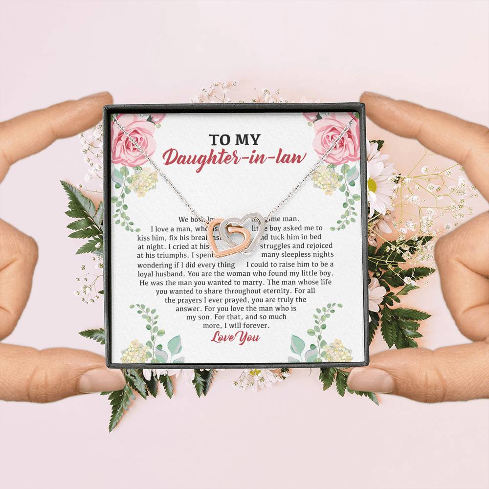To My Daughter in Law We Love the Same Man You're the Answer I Love You Interlocking Hearts Pendant Necklace To My Daughter in Law We Love the Same Man You're the Answer I Love You Interlocking Hearts Pendant Necklace