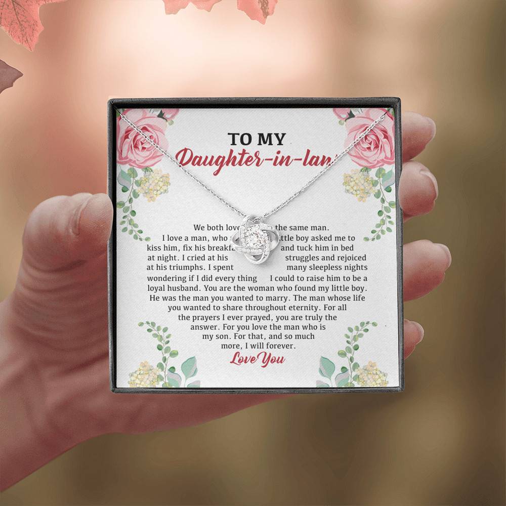 To My Daughter in Law We Love the Same Man You're the Answer I Love You Love Knot Pendant Necklace To My Daughter in Law We Love the Same Man You're the Answer I Love You Love Knot Pendant Necklace