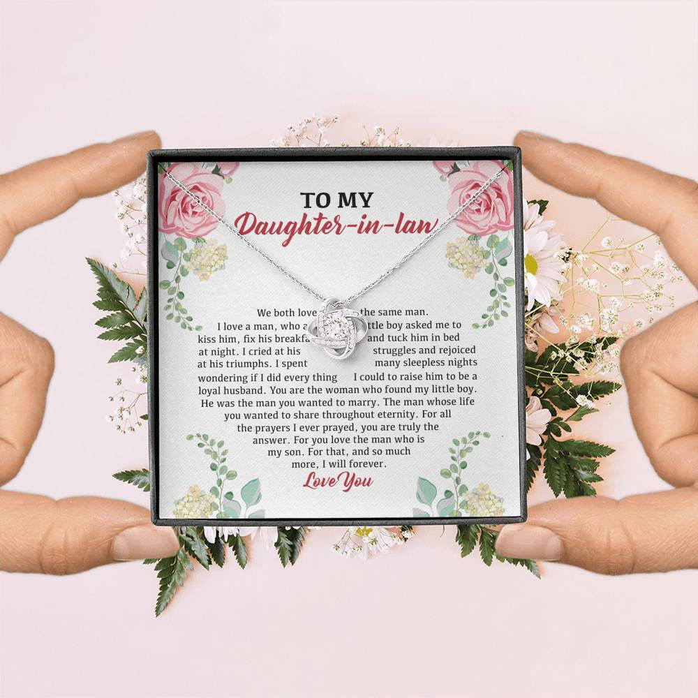 To My Daughter in Law We Love the Same Man You're the Answer I Love You Love Knot Pendant Necklace To My Daughter in Law We Love the Same Man You're the Answer I Love You Love Knot Pendant Necklace