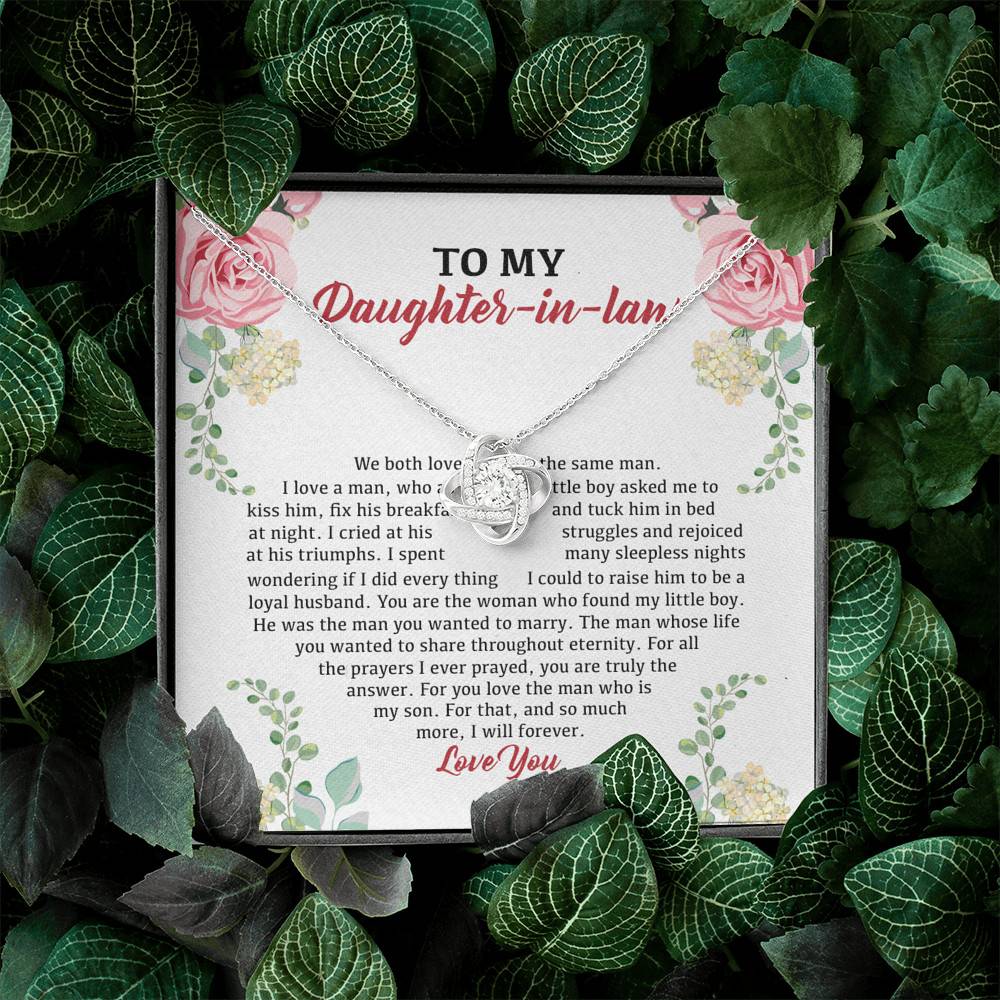 To My Daughter in Law We Love the Same Man You're the Answer I Love You Love Knot Pendant Necklace To My Daughter in Law We Love the Same Man You're the Answer I Love You Love Knot Pendant Necklace