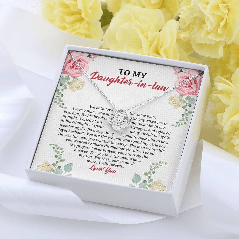 To My Daughter in Law We Love the Same Man You're the Answer I Love You Love Knot Pendant Necklace To My Daughter in Law We Love the Same Man You're the Answer I Love You Love Knot Pendant Necklace