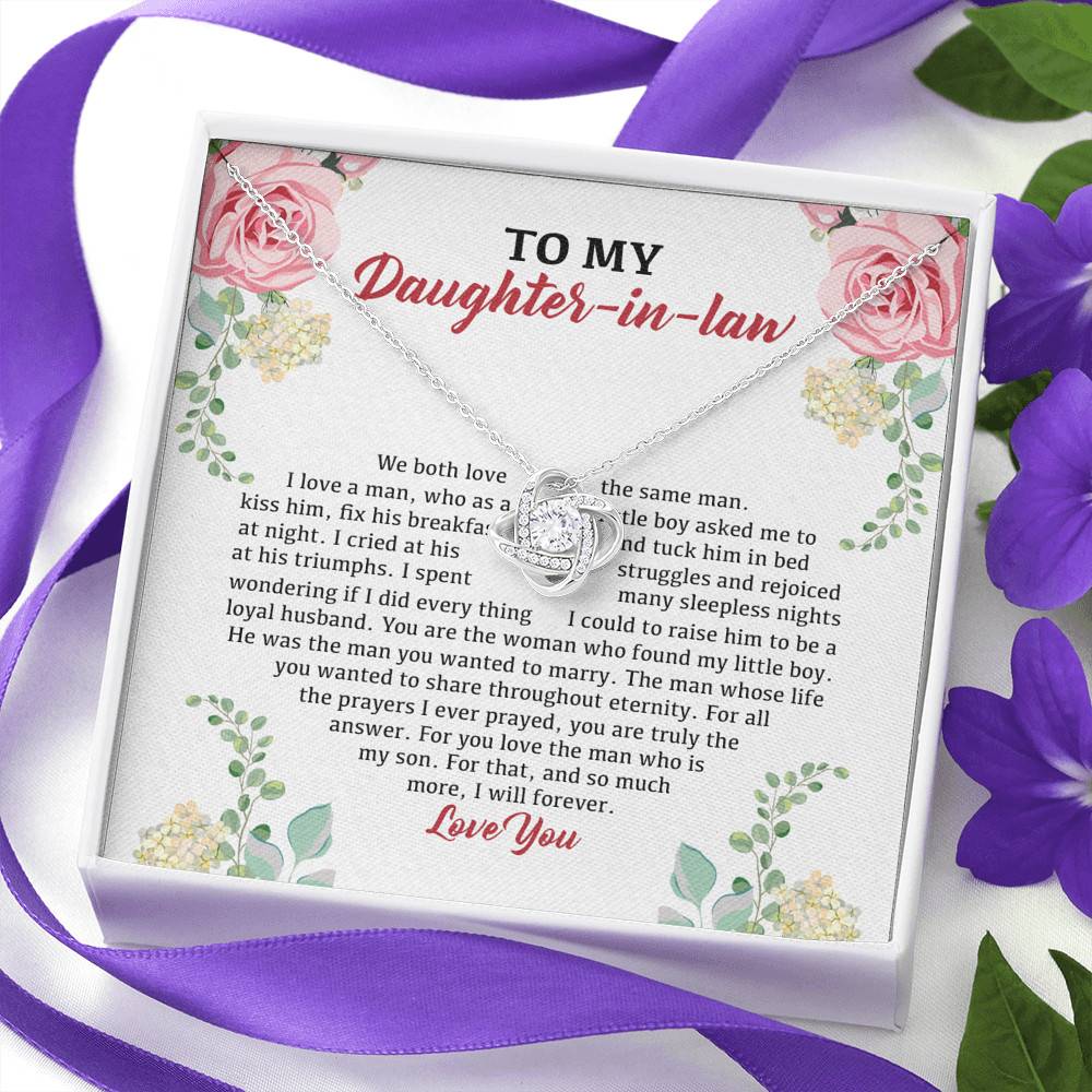 To My Daughter in Law We Love the Same Man You're the Answer I Love You Love Knot Pendant Necklace To My Daughter in Law We Love the Same Man You're the Answer I Love You Love Knot Pendant Necklace