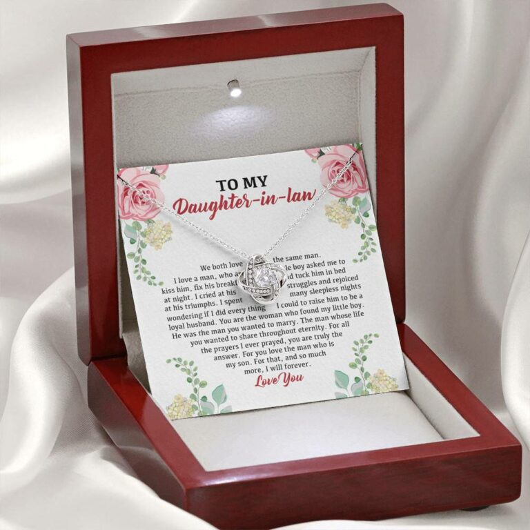 To My Daughter in Law We Love the Same Man You're the Answer I Love You Love Knot Pendant Necklace