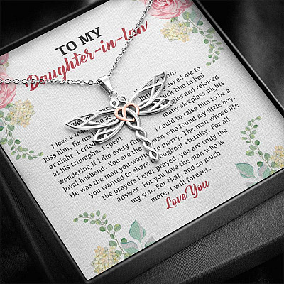 To My Daughter in Law We Love the Same Man You're the Answer I Love You Dragonfly Pendant Necklace