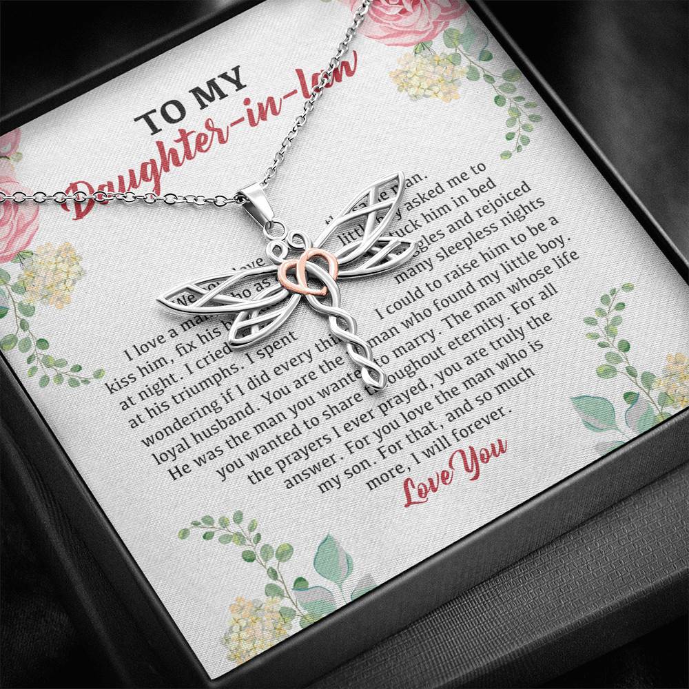 To My Daughter in Law We Love the Same Man You're the Answer I Love You Dragonfly Pendant Necklace