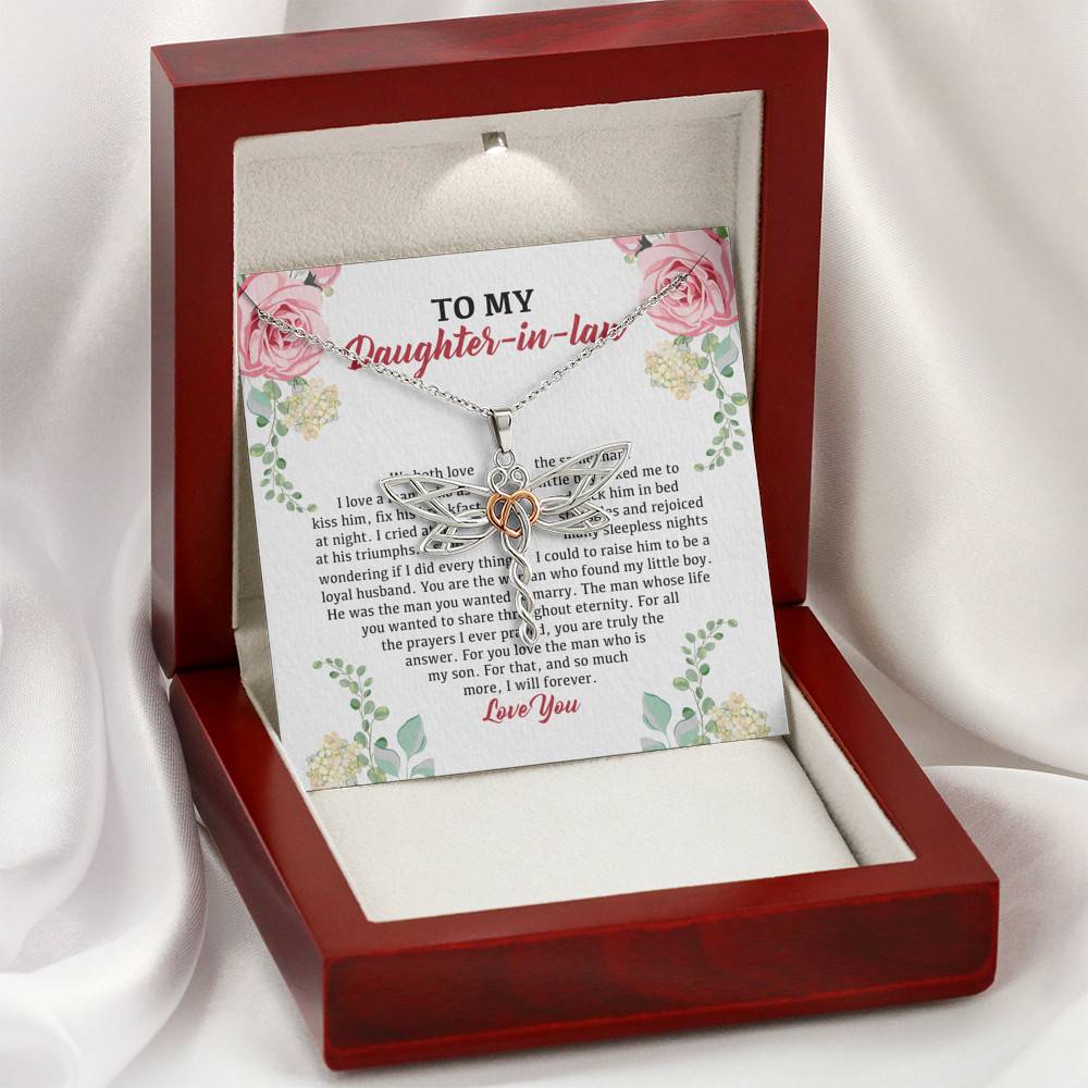 To My Daughter in Law We Love the Same Man You're the Answer I Love You Dragonfly Pendant Necklace