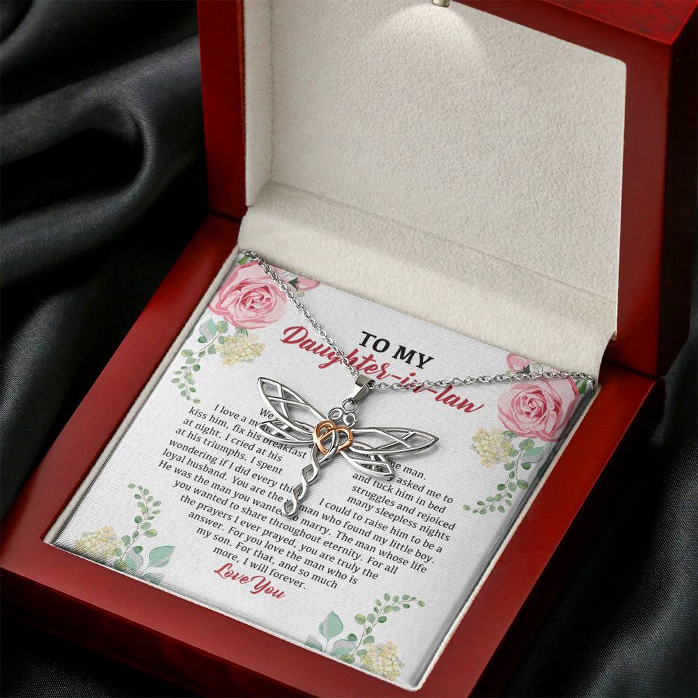 To My Daughter in Law We Love the Same Man You're the Answer I Love You Dragonfly Pendant Necklace