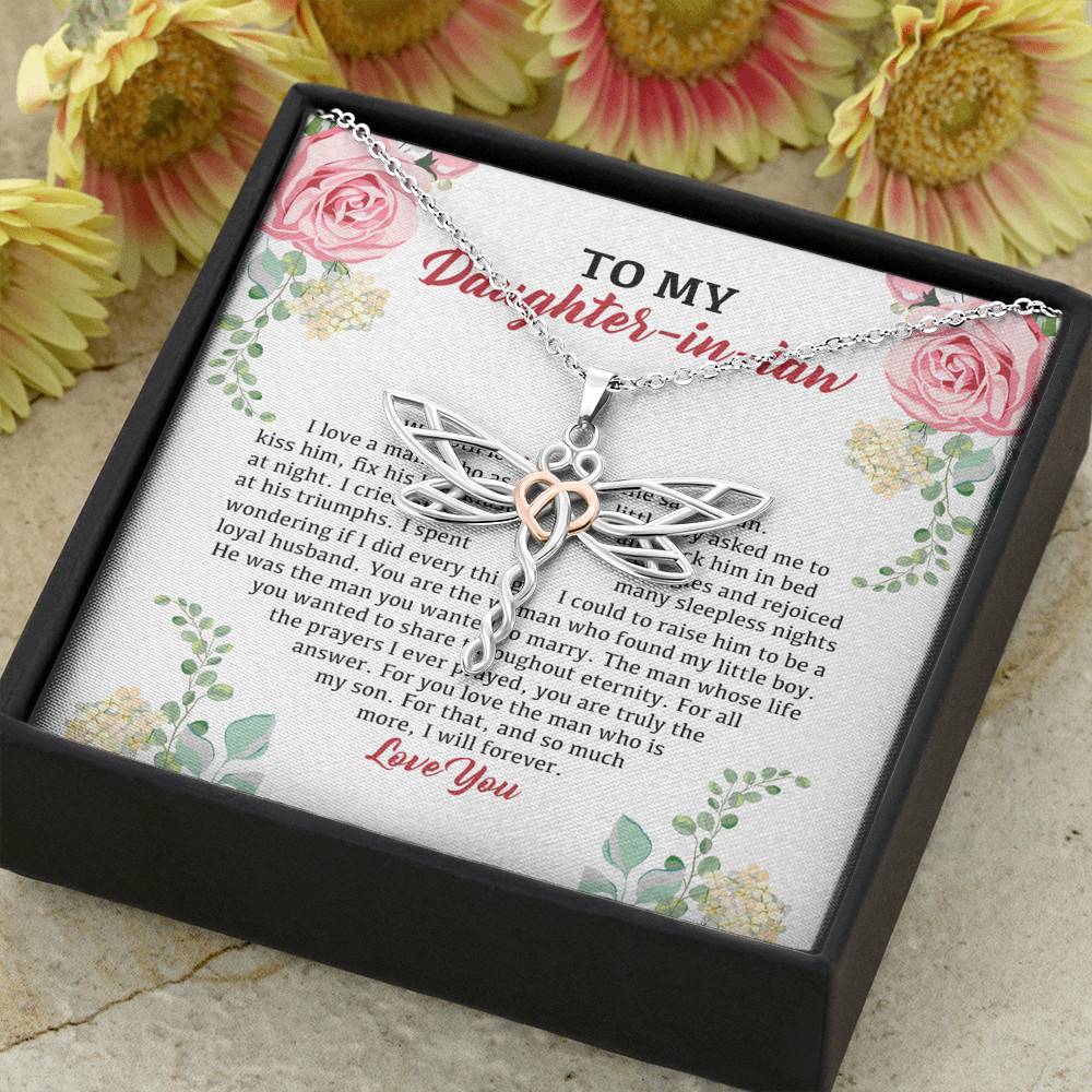 To My Daughter in Law We Love the Same Man You're the Answer I Love You Dragonfly Pendant Necklace