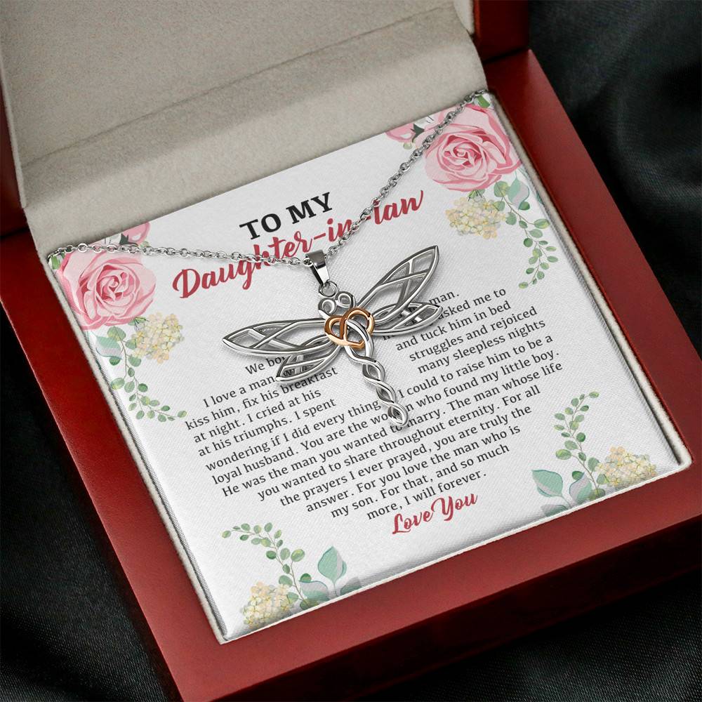 To My Daughter in Law We Love the Same Man You're the Answer I Love You Dragonfly Pendant Necklace