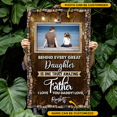 Alternative view of Personalized Photo Behind Every Great Daughter Is One Truly Amazing Father Canvas Prints-Unframed Poster