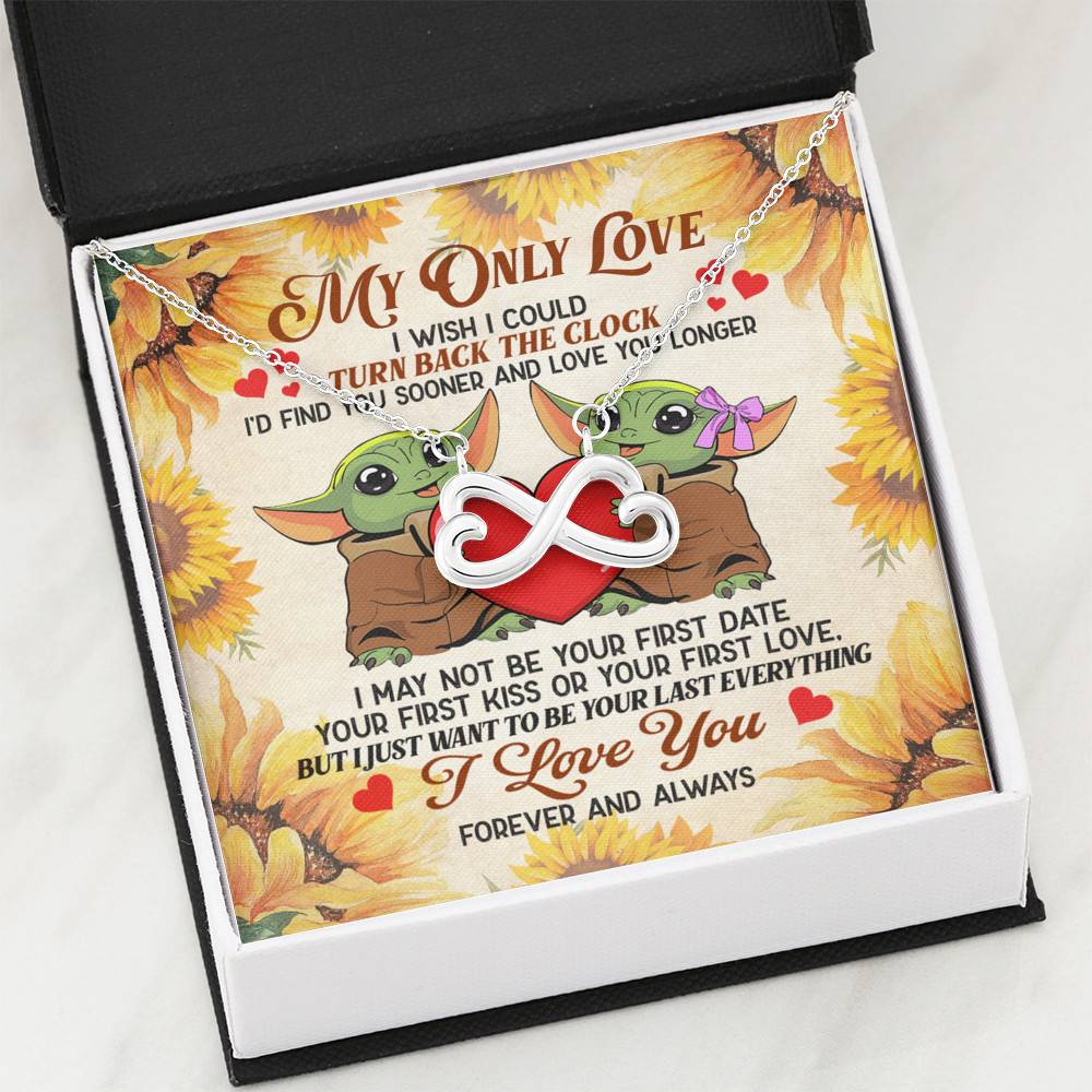 My Only Love I Wish I Could Turn Back The Clock Baby Yoda Couple Infinity Heart Pendant Necklace