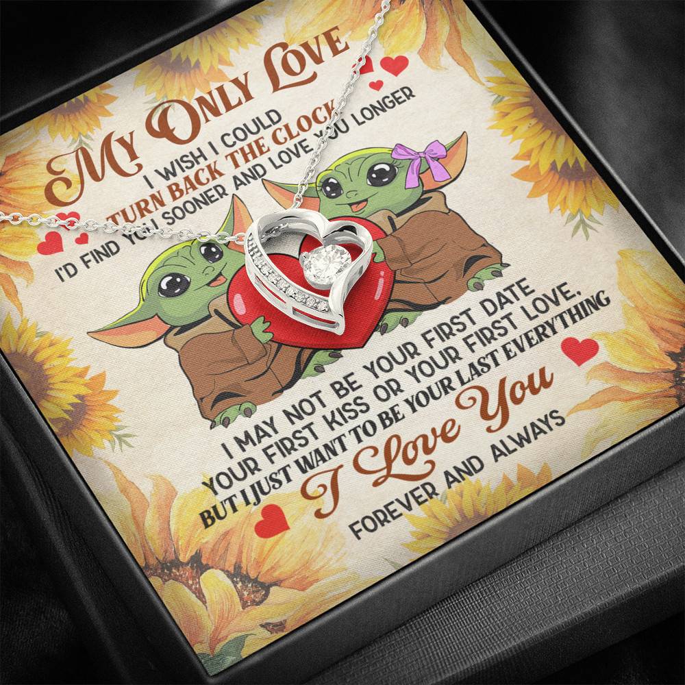 My Only Love I Wish I Could Turn Back The Clock Baby Yoda Couple Forever Love Heart Pendant Necklace