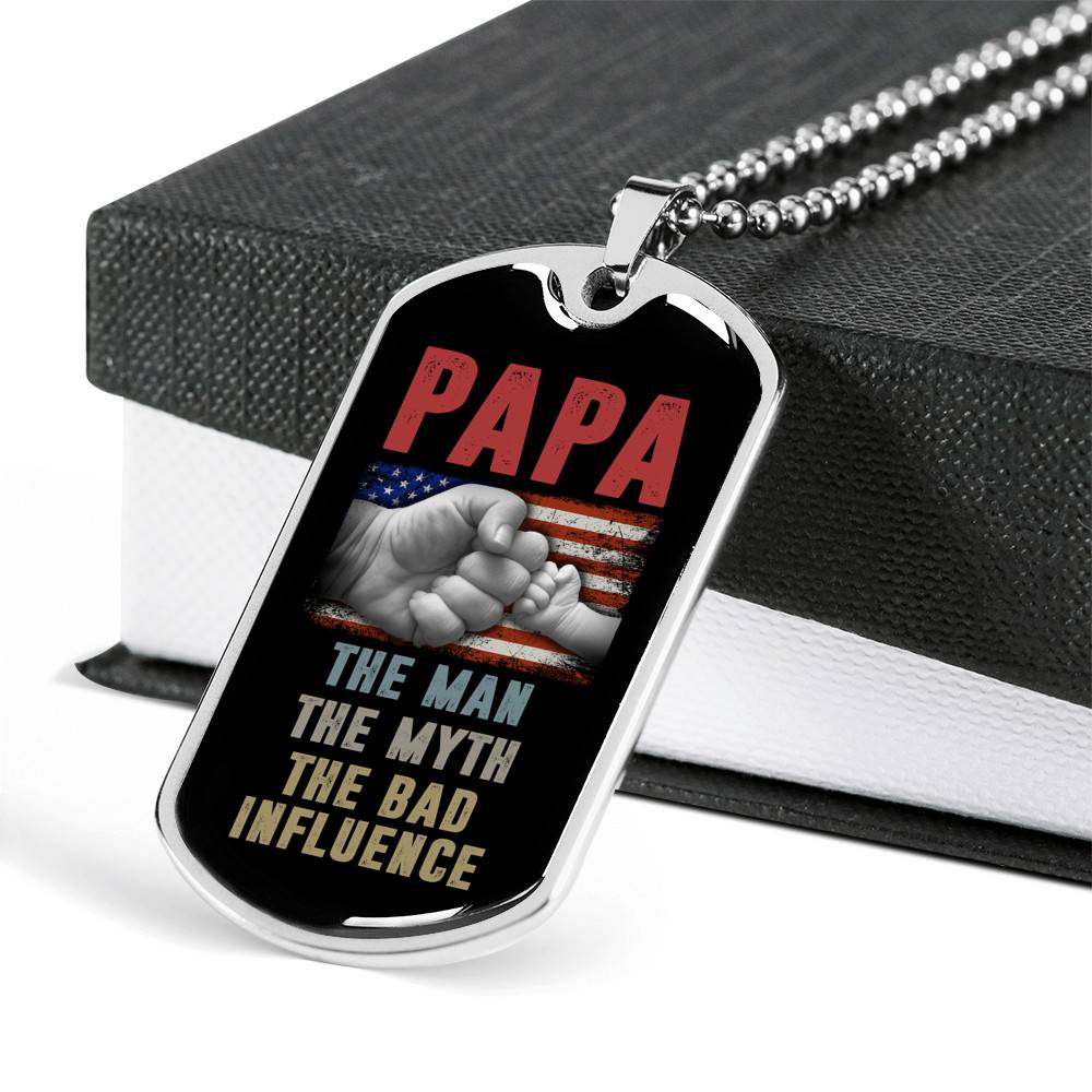 Papa The Man The Myth The Bad Influence American Flag Father's Day Luxury Dog Tag Pendant Necklace Papa The Man The Myth The Bad Influence American Flag Father's Day Luxury Dog Tag Pendant Necklace