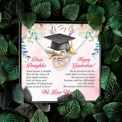 Dear Daughter Your Future Is Bright Happy Graduation We Always Believed In You Interlocking Hearts Pendant Necklace
