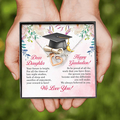Dear Daughter Your Future Is Bright Happy Graduation We Always Believed In You Interlocking Hearts Pendant Necklace