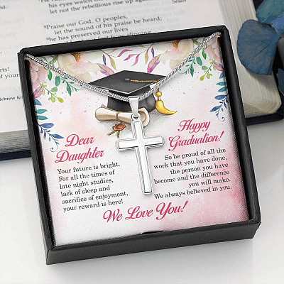 Dear Daughter Your Future Is Bright Happy Graduation We Always Believed In You Artisan Crafted Cross Necklace