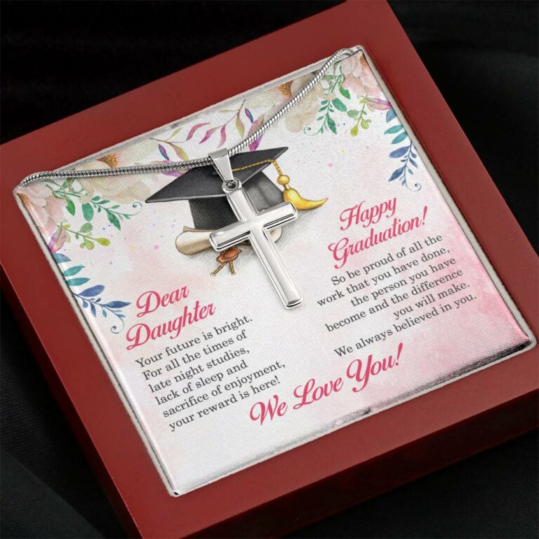 Dear Daughter Your Future Is Bright Happy Graduation We Always Believed In You Artisan Crafted Cross Necklace