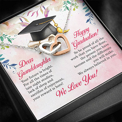 Dear Granddaughter Your Future Is Bright Happy Graduation We Always Believed In You Interlocking Hearts Pendant Necklace