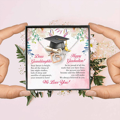 Dear Granddaughter Your Future Is Bright Happy Graduation We Always Believed In You Interlocking Hearts Pendant Necklace