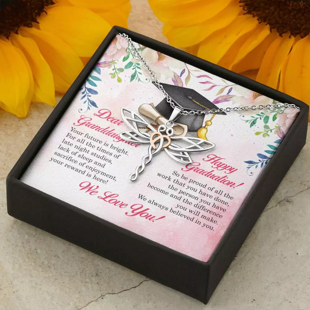 Dear Granddaughter Your Future Is Bright Happy Graduation We Always Believed In You Dragonfly Necklace