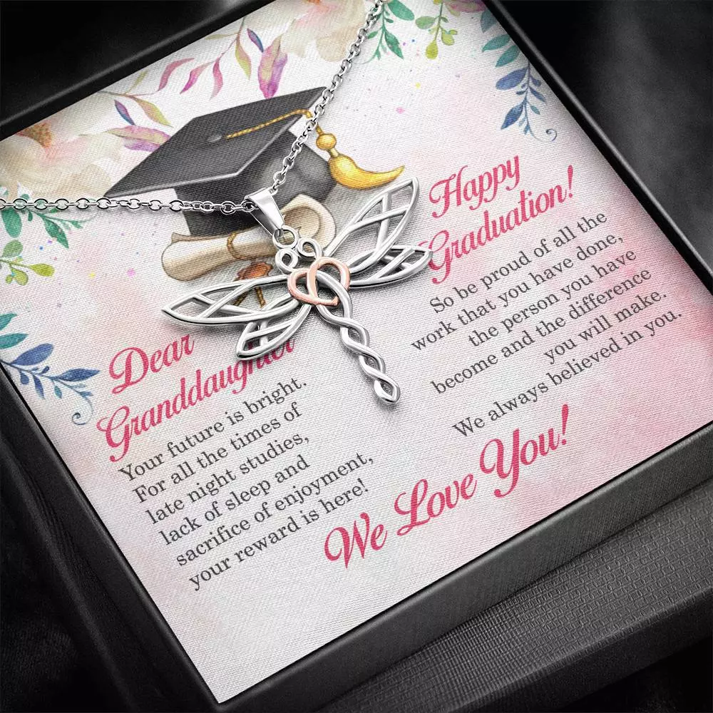 Dear Granddaughter Your Future Is Bright Happy Graduation We Always Believed In You Dragonfly Necklace