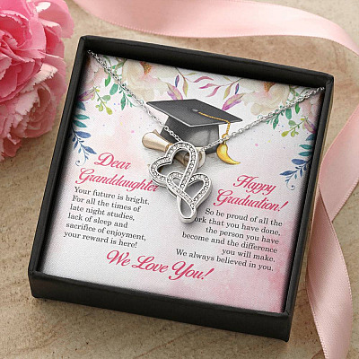 Dear Granddaughter Your Future Is Bright Happy Graduation We Always Believed In You Double Hearts Necklace
