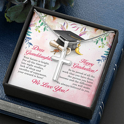Dear Granddaughter Your Future Is Bright Happy Graduation We Always Believed In You Artisan Crafted Cross Necklace