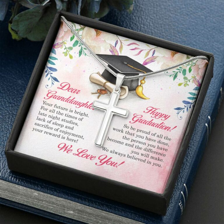 Dear Granddaughter Your Future Is Bright Happy Graduation We Always Believed In You Artisan Crafted Cross Necklace