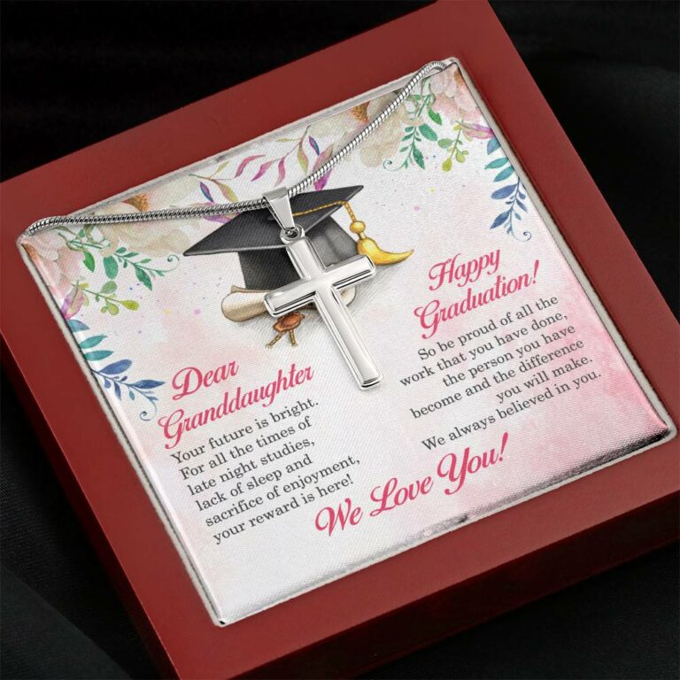 Dear Granddaughter Your Future Is Bright Happy Graduation We Always Believed In You Artisan Crafted Cross Necklace