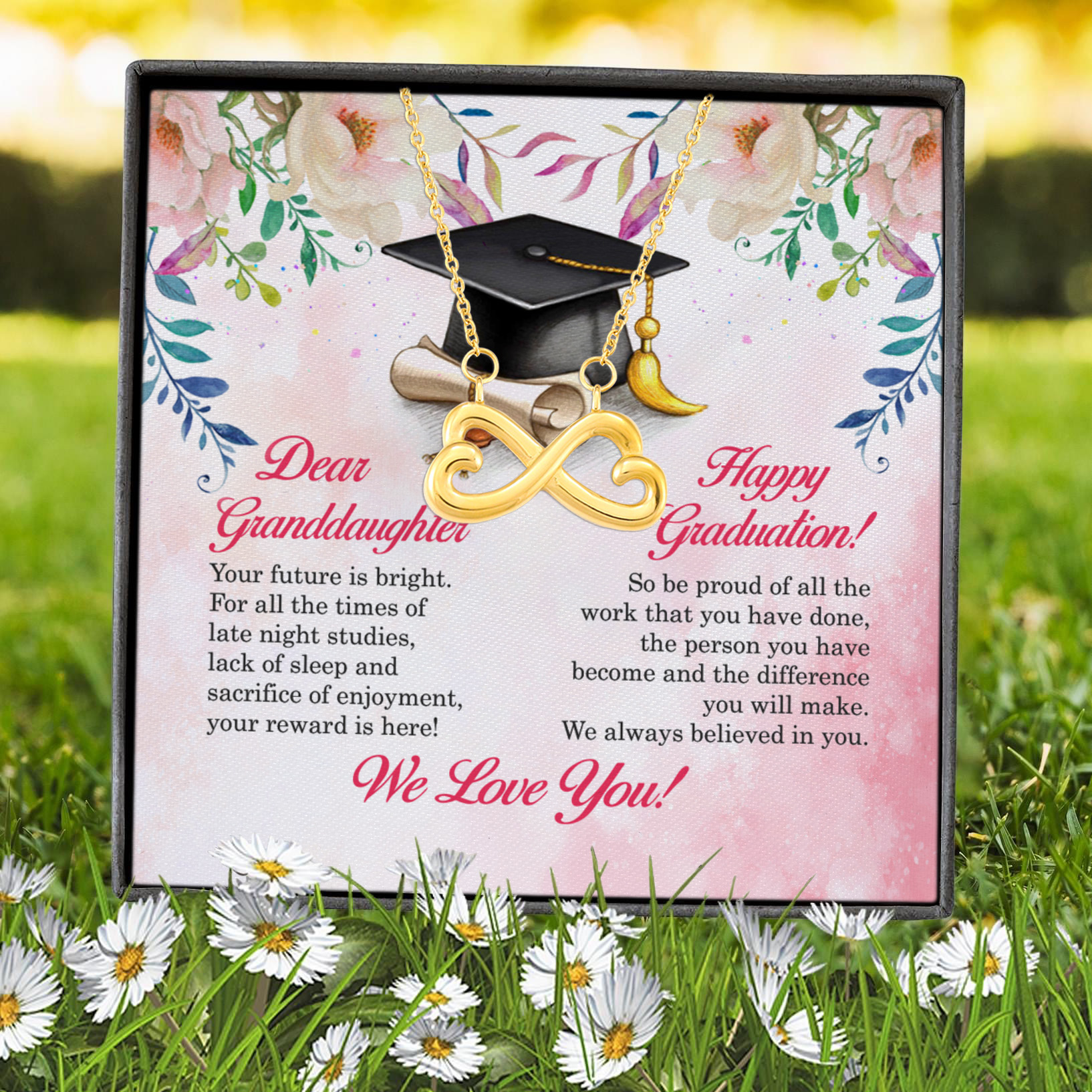 6Th. Granddaughter Your Future Is Bright 2 Infinity Heart Necklace (Gold) 7