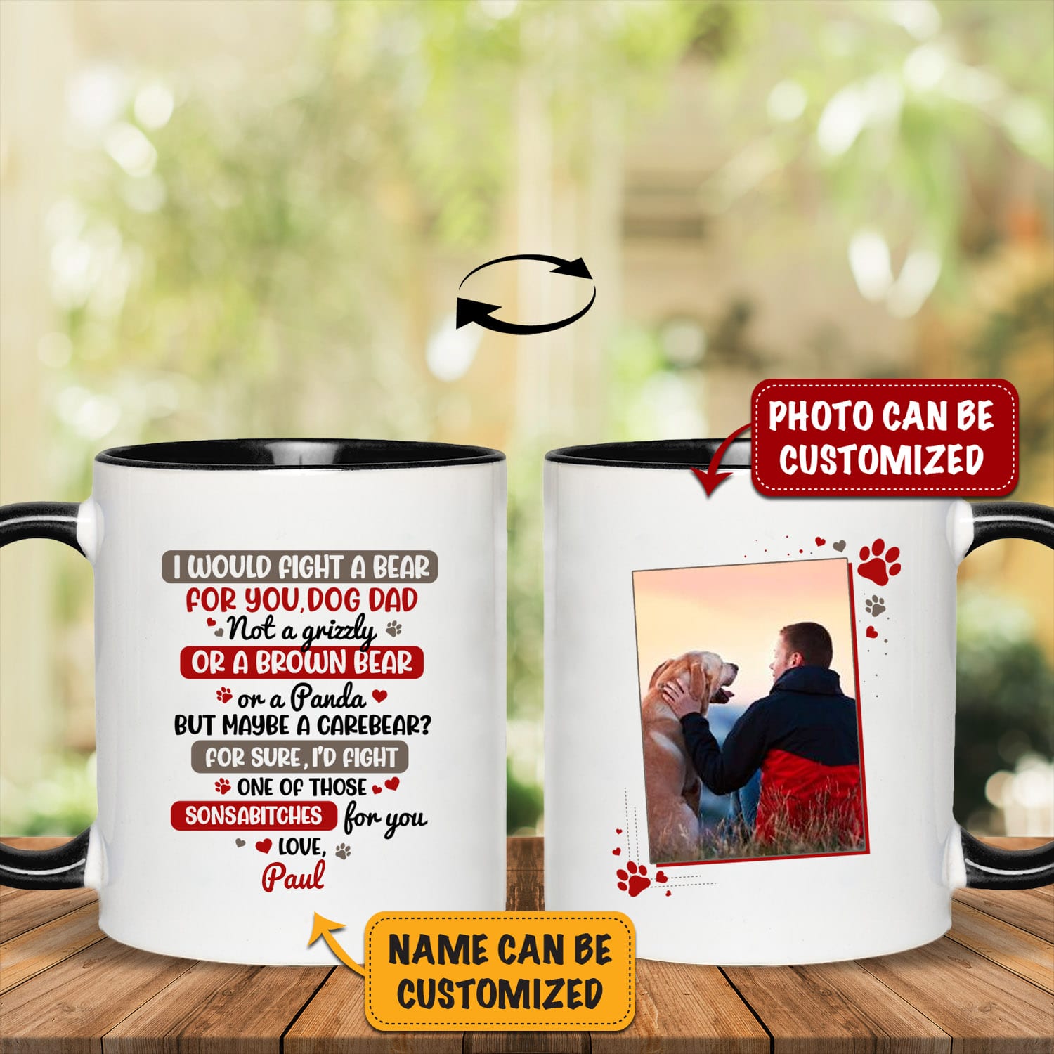 2VT. Would Fight A Bear Dog Dad accent mug mk1