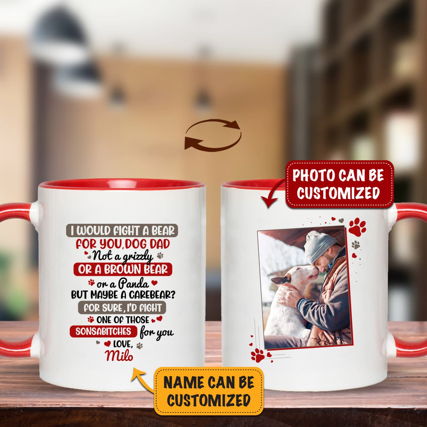 2VT. Would Fight A Bear Dog Dad accent mug mk2