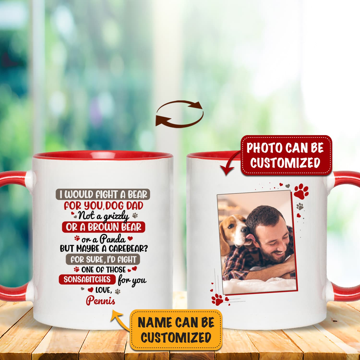2VT. Would Fight A Bear Dog Dad accent mug mk3