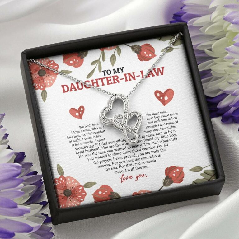 To My Daughter In Law We Both Love The Same Man I Will Forever Love You Double Hearts Necklace
