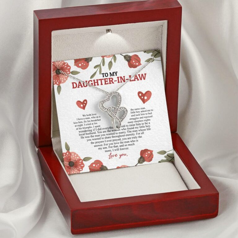 To My Daughter In Law We Both Love The Same Man I Will Forever Love You Double Hearts Necklace