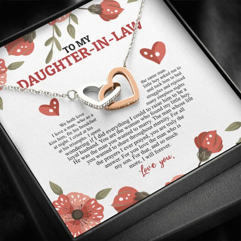 To My Daughter In Law We Both Love The Same Man I Will Forever Love You Joined Interlocking Hearts Necklace